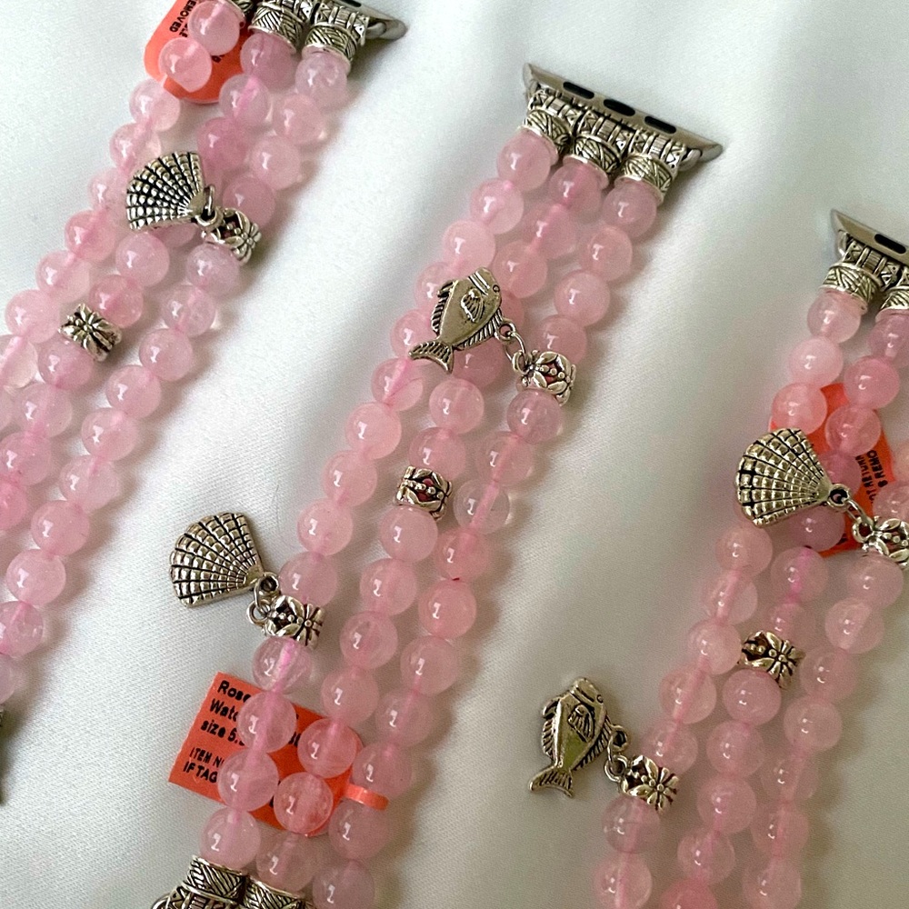 Rose Quartz Crystal Apple Watch Strap Bracelet Sil